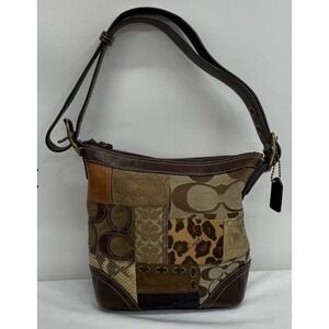 Coach Patchwork Shoulder Bag Brown Signature C Leopard Print Hobo Y2K 11497